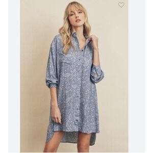 DRESS FORUM Los Angeles Blue Paisley Print Button Front Shirt‎ Dress Tunic L
